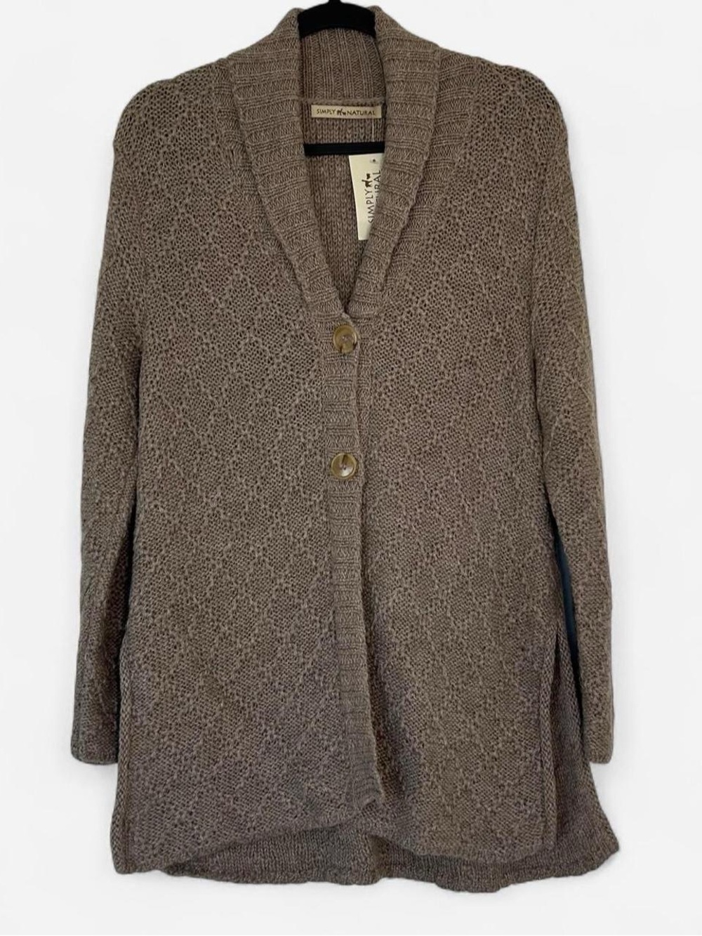 Simply Natural NWT 100% Alpaca Cable Knit Long Cardigan Small Taupe